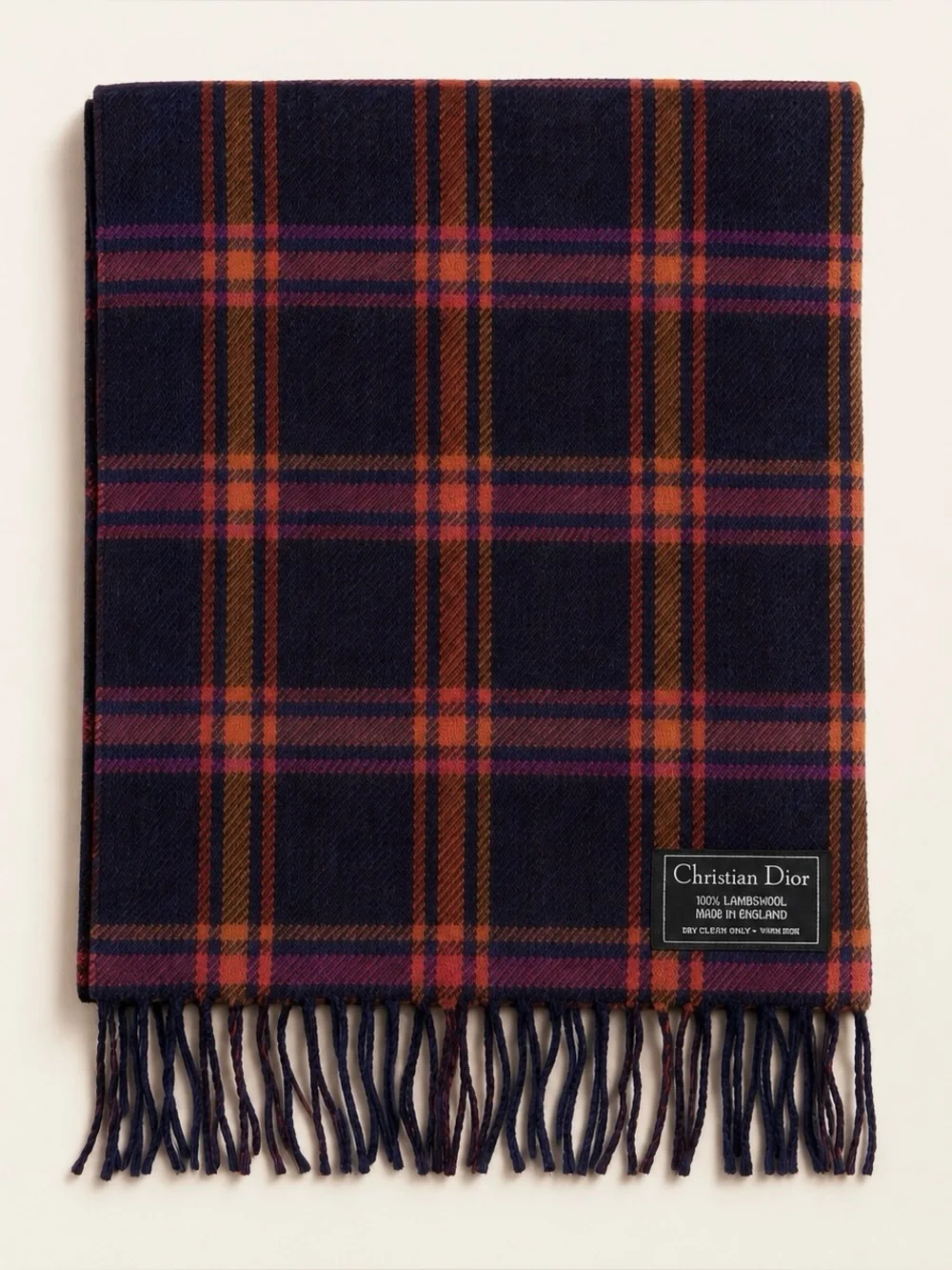 Vintage Christian Dior Lambswool Plaid Scarf